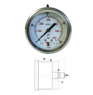 Манометр D63 мм 1 Bar с осевым штуцером G 1/4"